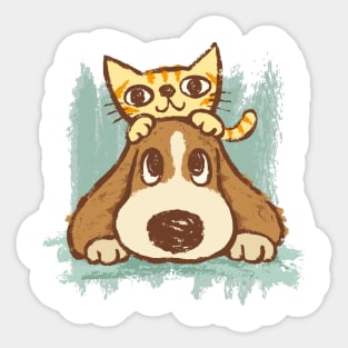 Sketch of kitten and dog Sticker